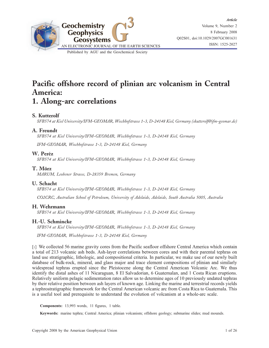 Pacific Offshore Record of Plinian Arc Volcanism in Central America: 1