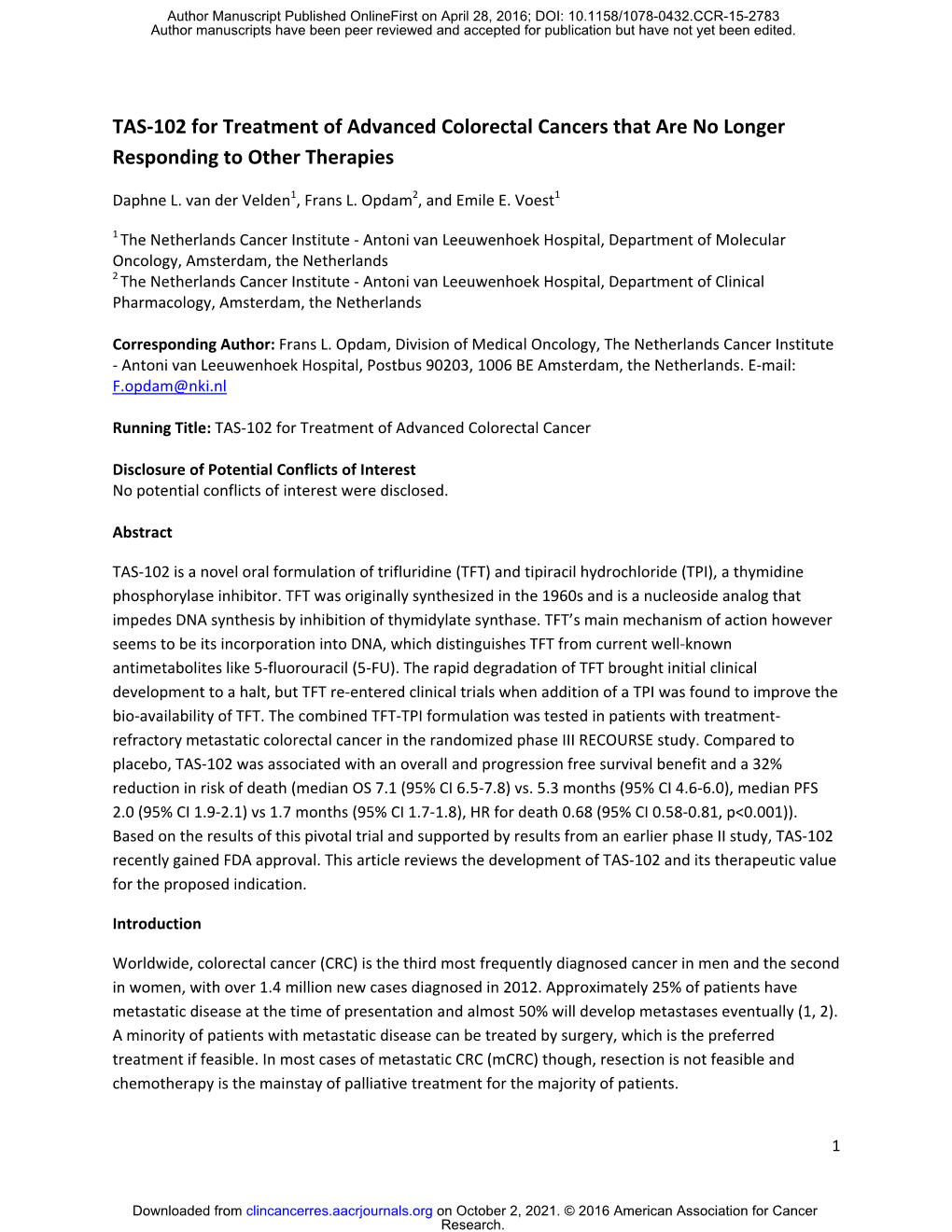 TAS-102 for Treatment of Advanced Colorectal Cancers That Are No Longer Responding to Other Therapies