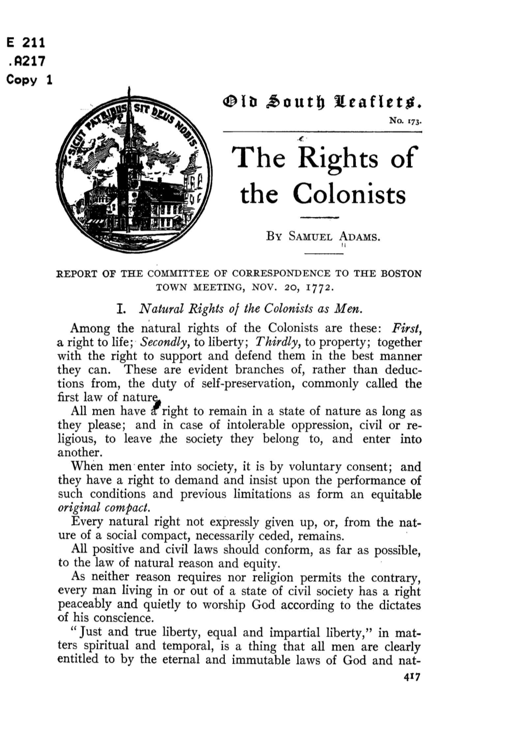 The Rights of the Colonists