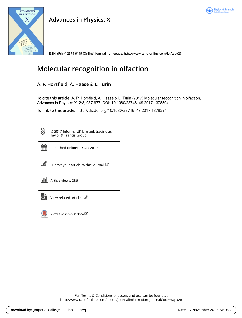 Molecular Recognition in Olfaction