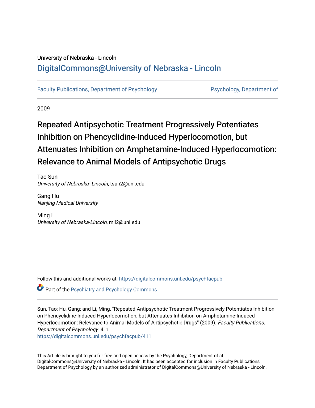 Repeated Antipsychotic Treatment Progressively Potentiates Inhibition on Phencyclidine-Induced Hyperlocomotion, but Attenuates I