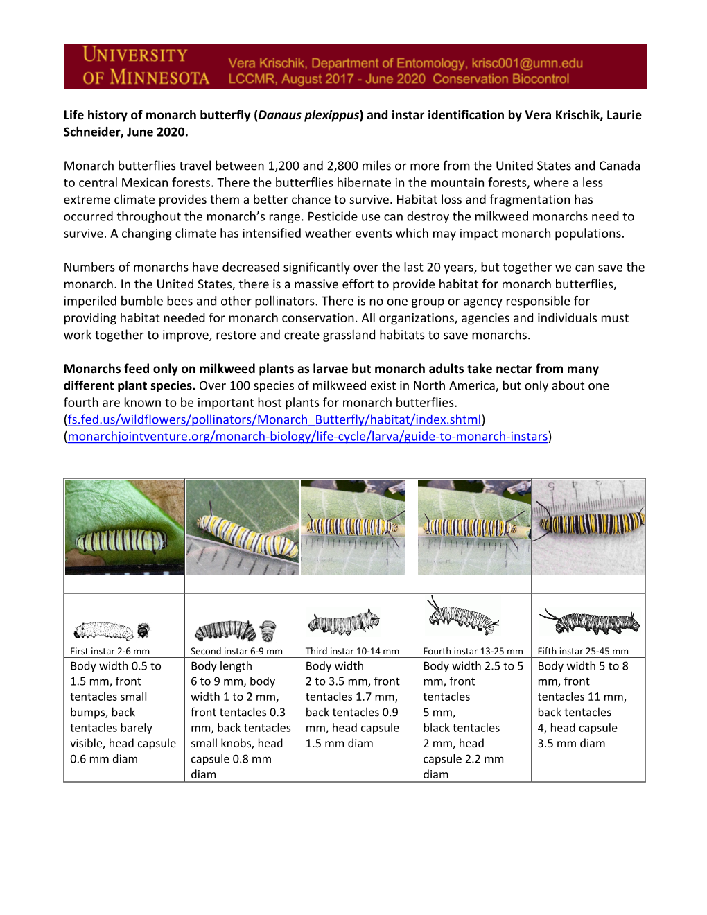 Monarch Instar Identification Guide