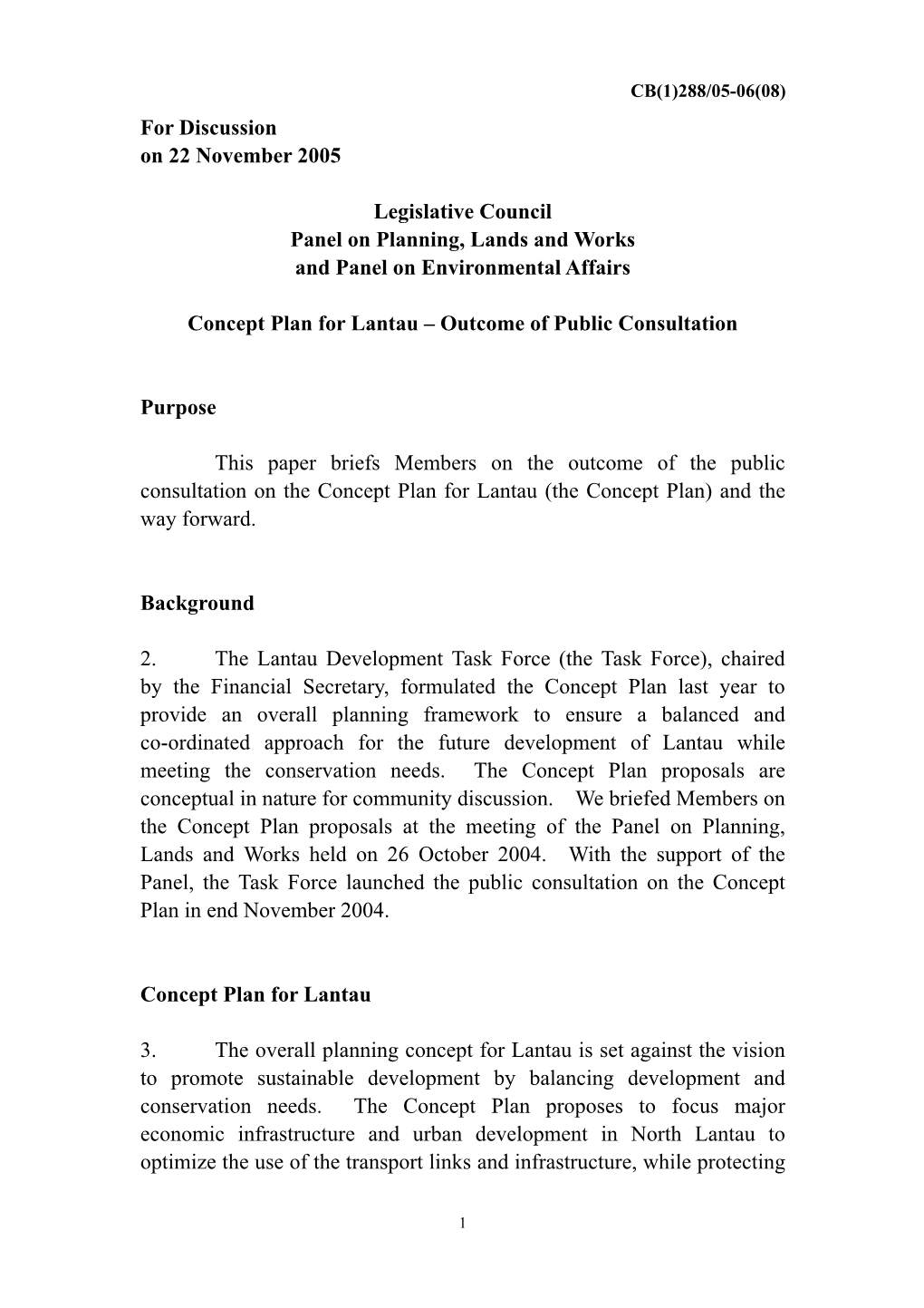 Concept Plan for Lantau – Outcome of Public Consultation