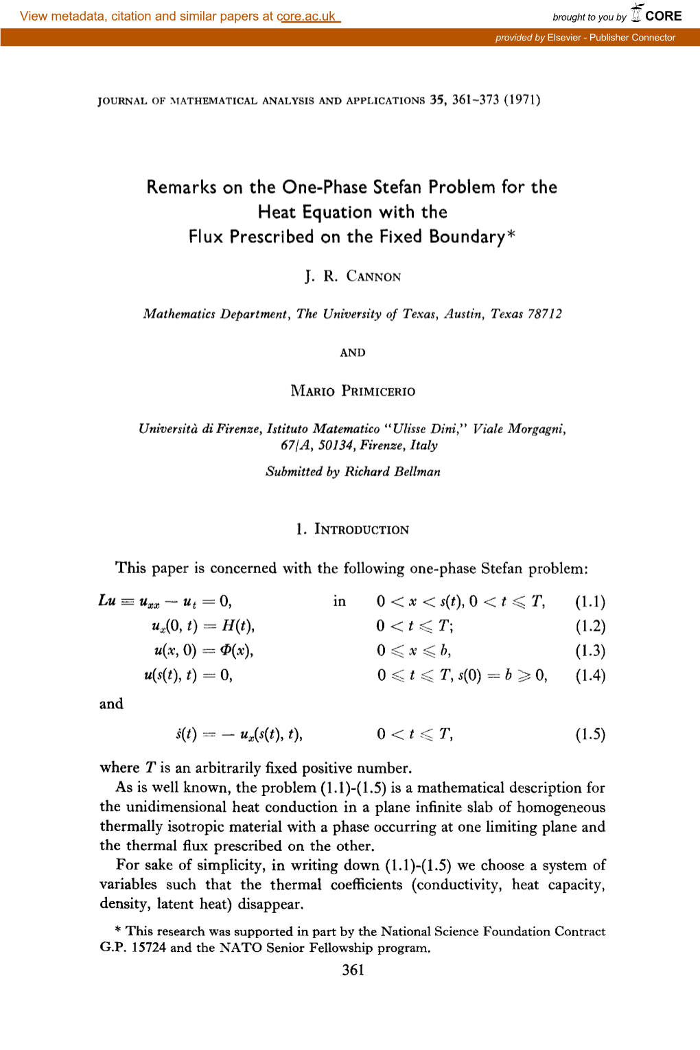 Remarks on the One-Phase Stefan Problem for the Heat Equation with the Flux Prescribed on the Fixed Boundary*