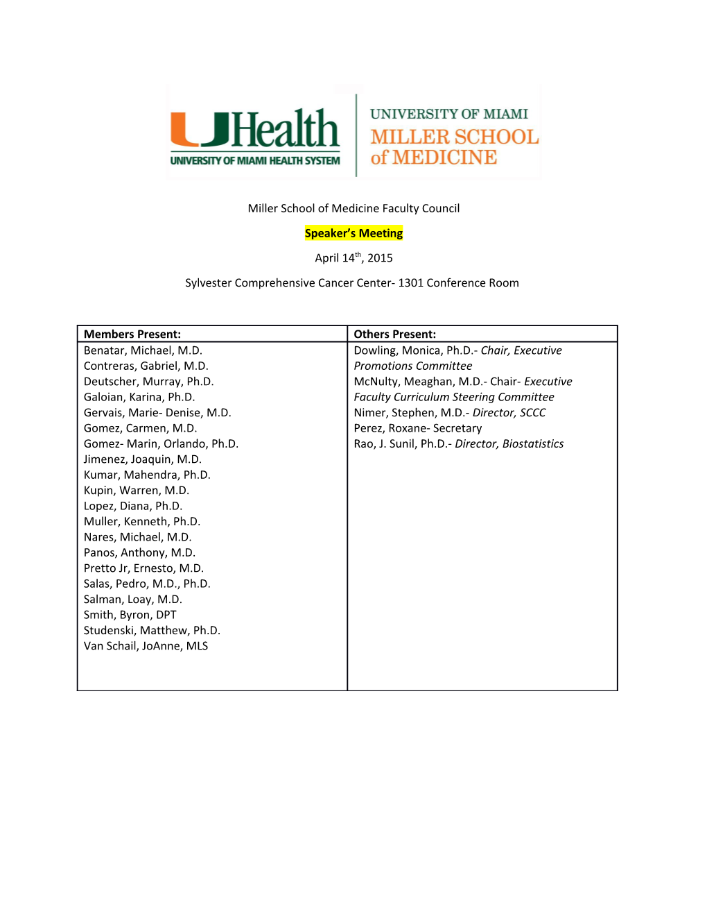 Miller School of Medicine Faculty Council