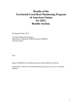 Results of the Territorial Coral Reef Monitoring Program of American Samoa for 2012, Benthic Section