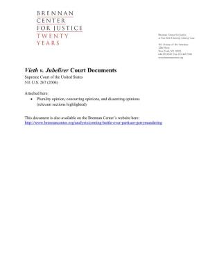 Vieth V. Jubelirer Court Documents Supreme Court of the United States 541 U.S