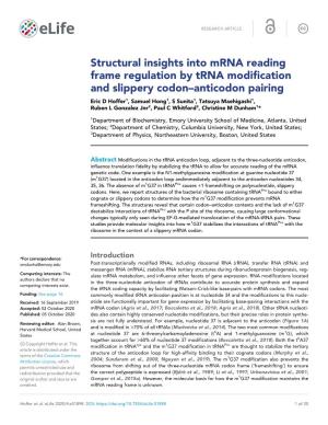 Structural Insights Into Mrna Reading Frame Regulation by Trna