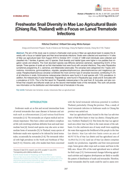 Freshwater Snail Diversity in Mae Lao Agricultural Basin (Chiang Rai, Thailand) with a Focus on Larval Trematode Infections
