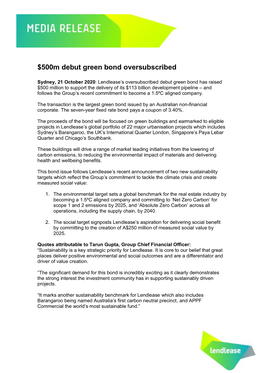 $500M Debut Green Bond Oversubscribed