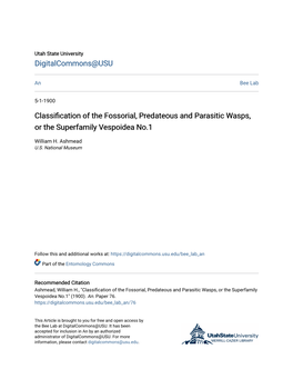 Classification of the Fossorial, Predateous and Parasitic Wasps, Or