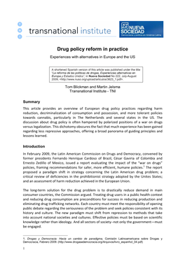 Drug Policy Reform in Practice Experiences with Alternatives in Europe and the US