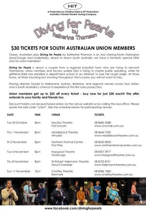 $30 Tickets for South Australian Union Members