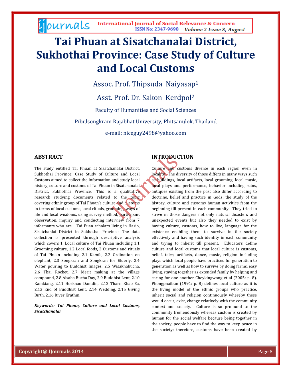Tai Phuan at Sisatchanalai District, Sukhothai Province: Case Study of Culture and Local Customs Assoc
