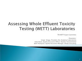 Whole Effluent Toxicity Testing and the Toxicity Reduction Evaluation