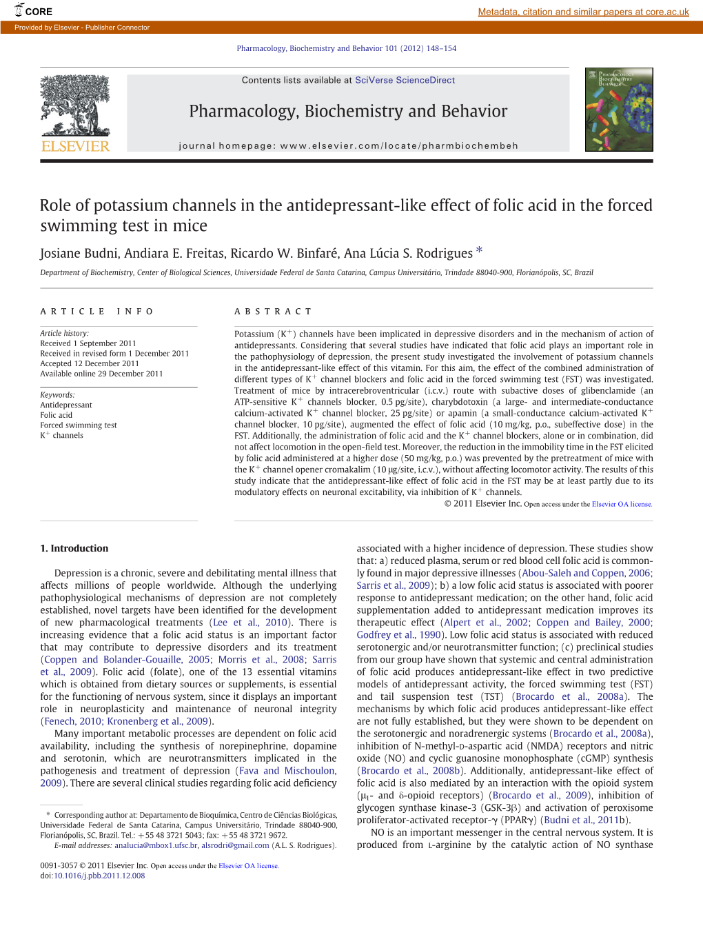 Role of Potassium Channels in the Antidepressant-Like Effect of Folic Acid in the Forced Swimming Test in Mice