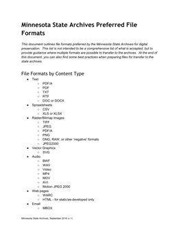 Minnesota State Archives Preferred File Formats