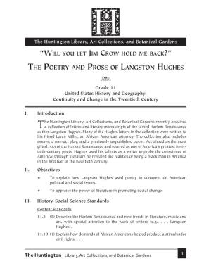 THE POETRY and PROSE of LANGSTON HUGHES  Grade 11 United States History and Geography: Continuity and Change in the Twentieth Century
