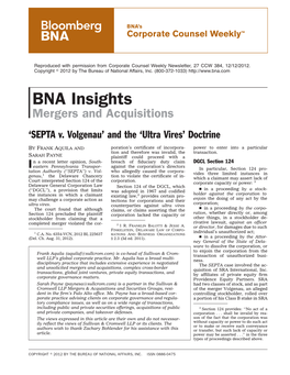 BNA Insights Mergers and Acquisitions ‘SEPTA V