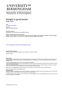 University of Birmingham Delight in Good Books