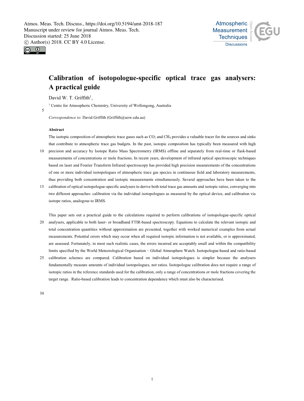 Calibration of Isotopologue-Specific Optical Trace Gas Analysers: a Practical Guide David W