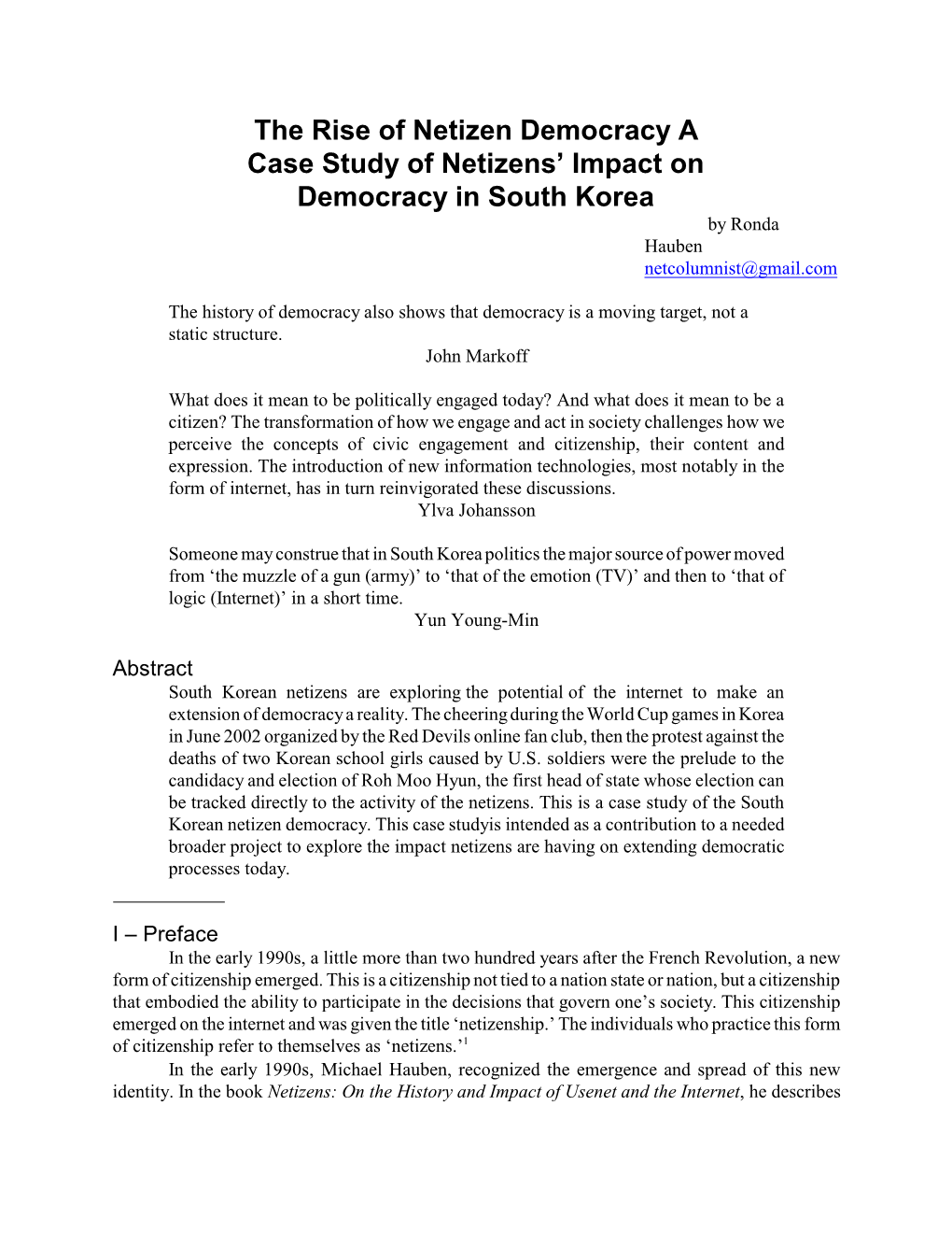 Net and Netizens Played a Critical Role in Roh’S Election