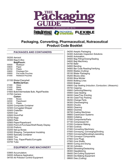 Packaging, Converting, Pharmaceutical, Nutraceutical Product Code Booklet