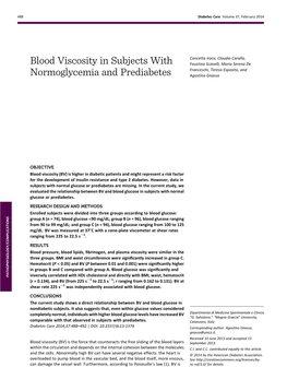 Blood Viscosity in Subjects with Normoglycemia