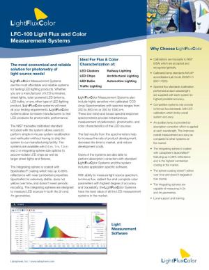 LFC-100 Light Flux and Color Measurement Systems Why Choose Lightfluxcolor