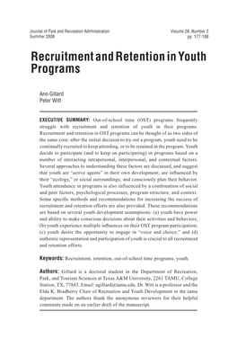 Recruitment and Retention in Youth Programs