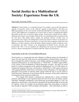 Social Justice in a Multicultural Society: Experience from the UK