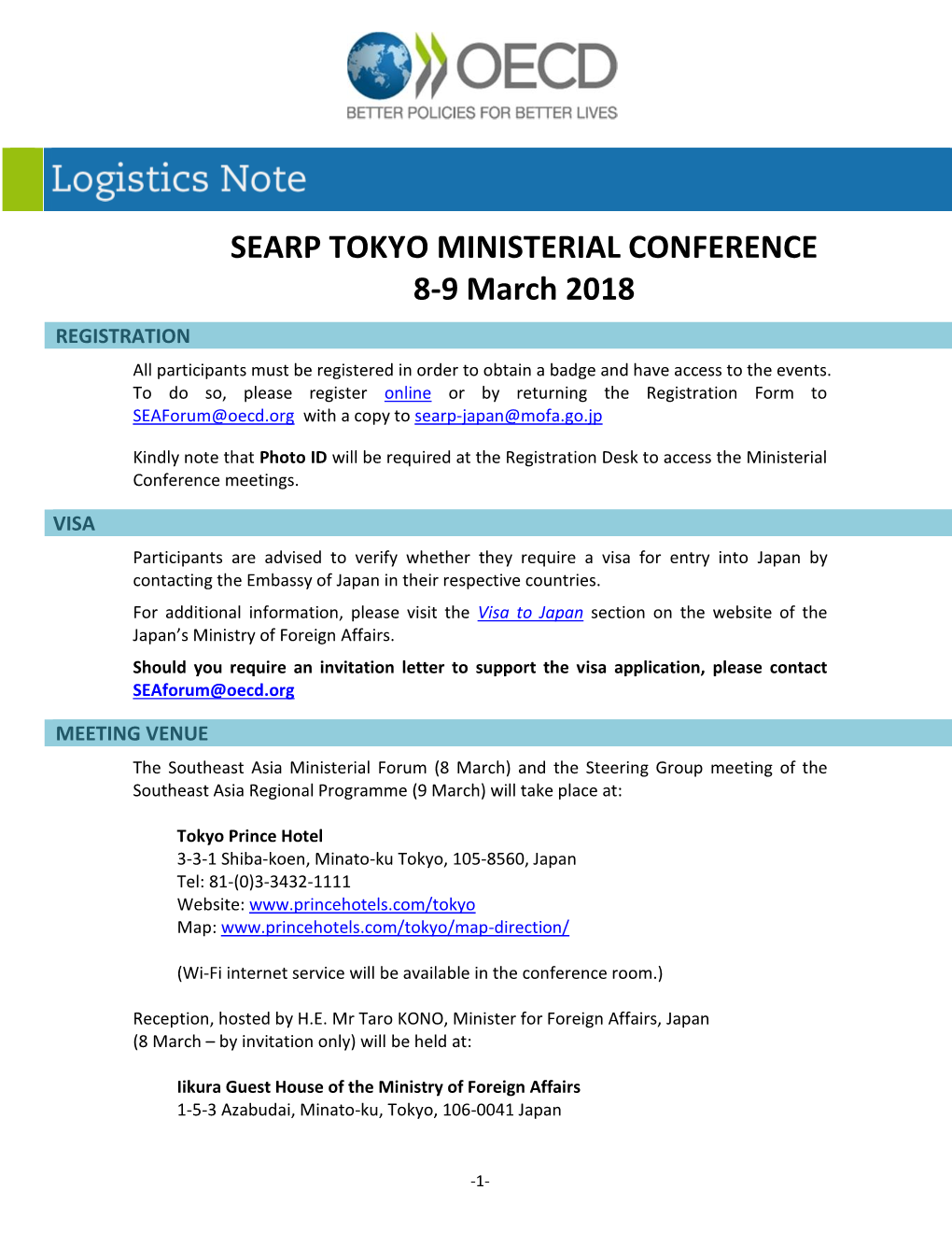 SEARP TOKYO MINISTERIAL CONFERENCE 8-9 March 2018