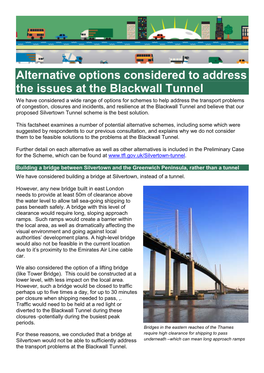 Alternative Options Investigated to Address the Issues at Blackwall Tunnel
