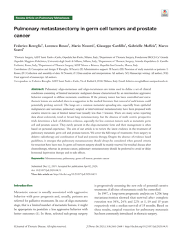Pulmonary Metastasectomy in Germ Cell Tumors and Prostate Cancer