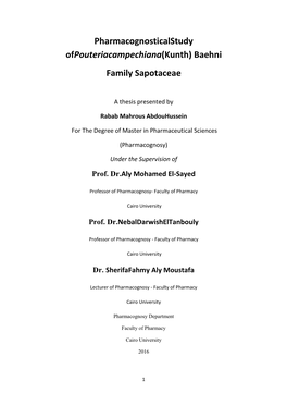 Pharmacognosticalstudy Ofpouteriacampechiana(Kunth) Baehni Family Sapotaceae