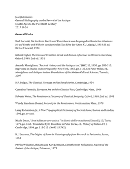 Joseph Connors General Bibliography on the Revival of the Antique Middle Ages to the Twentieth Century 2017 10 26 General Wo