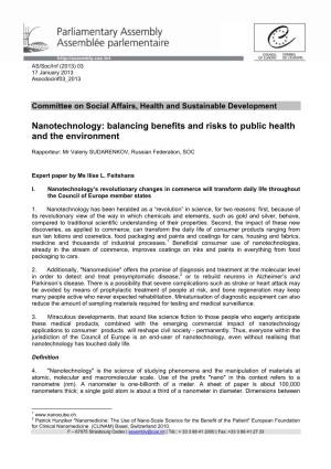 Nanotechnology: Balancing Benefits and Risks to Public Health and the Environment