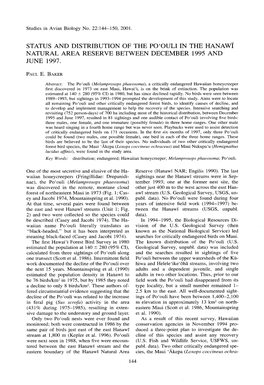 SAB 022 2001 P144-150 Status and Distribution of the Po'ouli in The