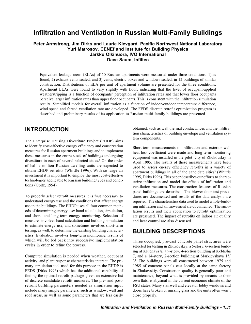 Infiltration and Ventilation in Russian Multi-Family Buildings