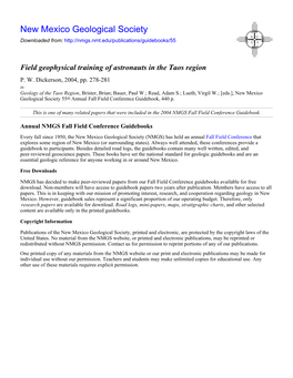 Field Geophysical Training of Astronauts in the Taos Region P