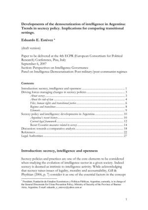 Developments of the Democratization of Intelligence in Argentina: Trends in Secrecy Policy