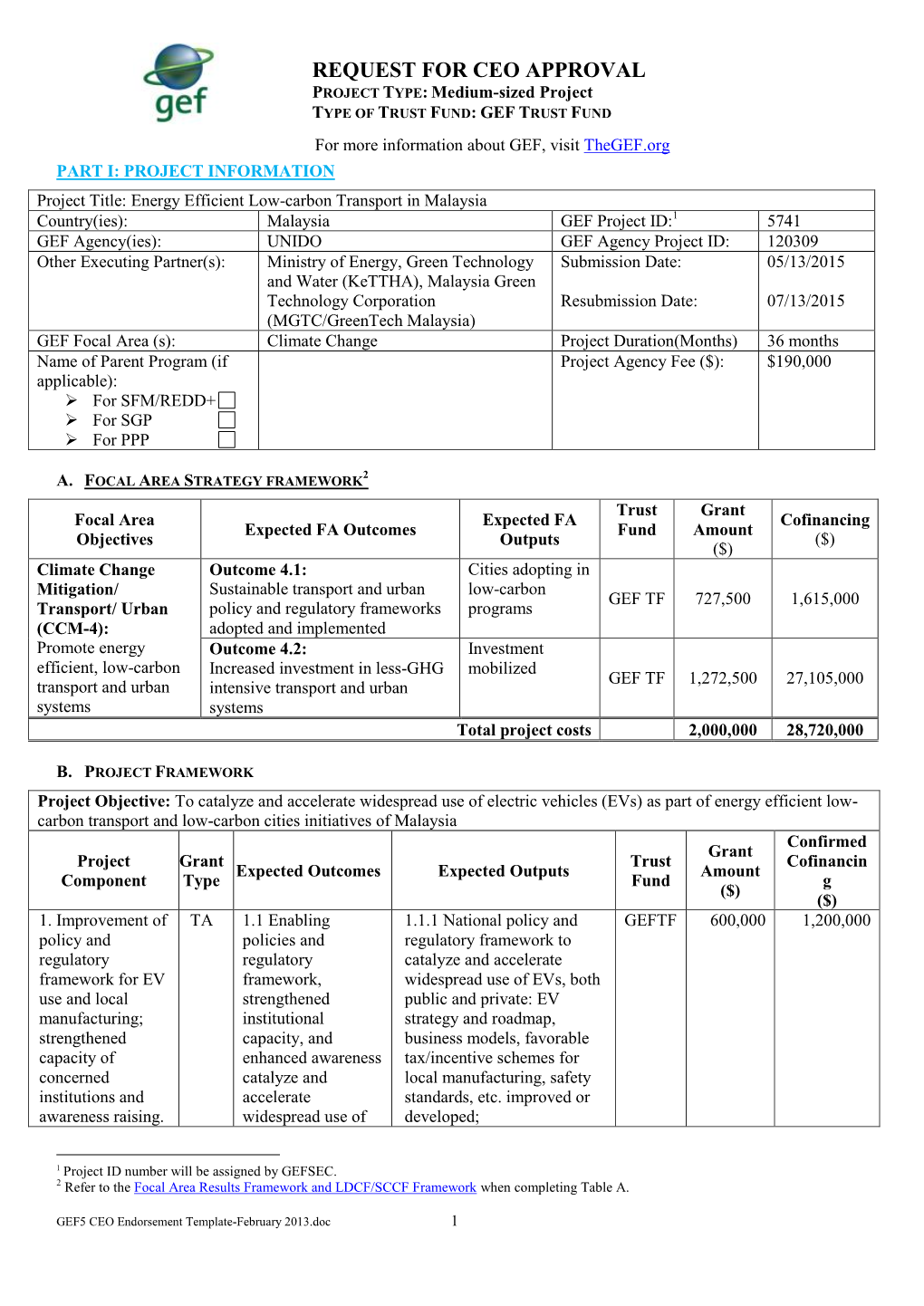 REQUEST for CEO APPROVAL PROJECT TYPE: Medium-Sized Project TYPE of TRUST FUND: GEF TRUST FUND