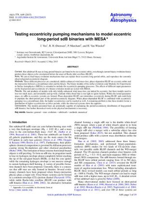Testing Eccentricity Pumping Mechanisms to Model Eccentric Long-Period Sdb Binaries with MESA?