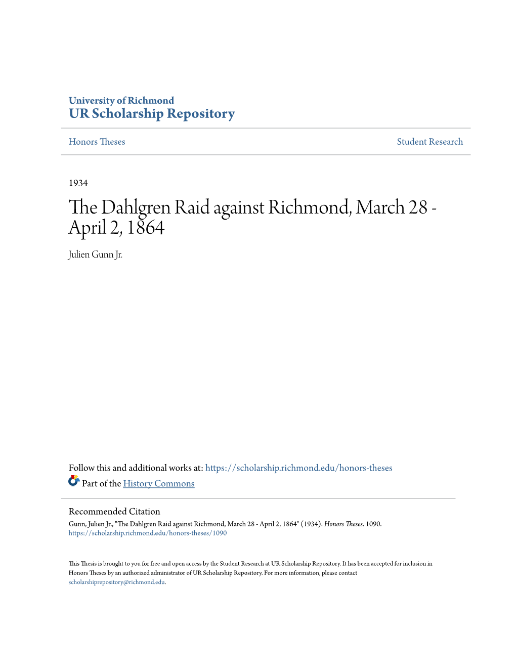 The Dahlgren Raid Against Richmond