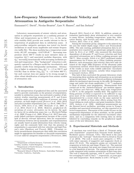 Low-Frequency Measurements of Seismic Velocity and Attenuation in Antigorite Serpentinite Emmanuel C