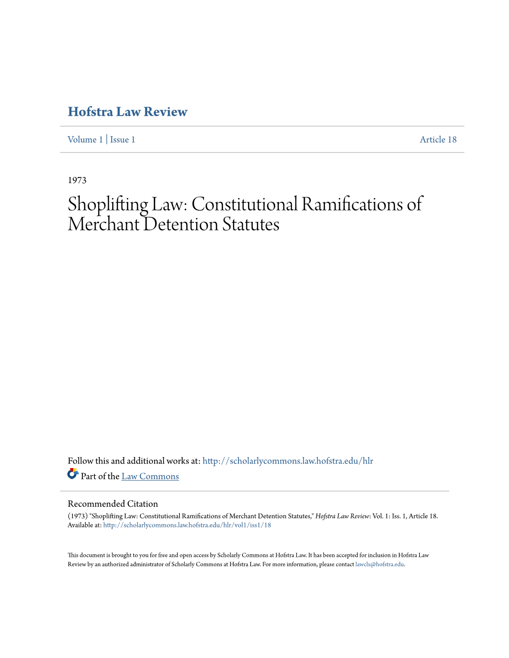 Constitutional Ramifications of Merchant Detention Statutes