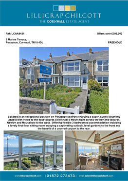 Located in an Exceptional Position on Penzance Seafront Enjoying A