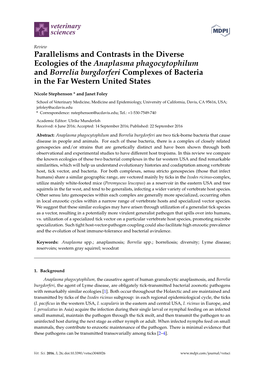 Parallelisms and Contrasts in the Diverse Ecologies of the Anaplasma Phagocytophilum and Borrelia Burgdorferi Complexes of Bacteria in the Far Western United States