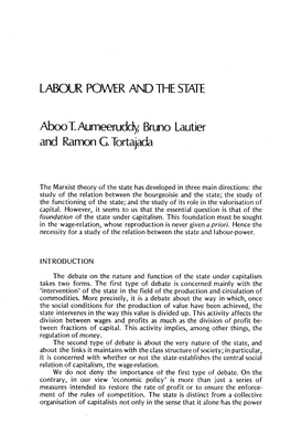 LABOUR POWER and the STATE Aboot. Aumeeruddy Bruno Lautier and Ramon G. Tortajada