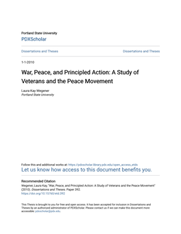 A Study of Veterans and the Peace Movement